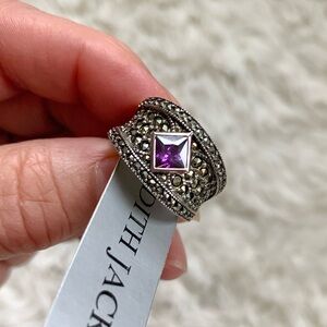 Judith Jack Sterling Silver Amethyst Marcasite Chunky Ring sz 5.5 - 6 NWT